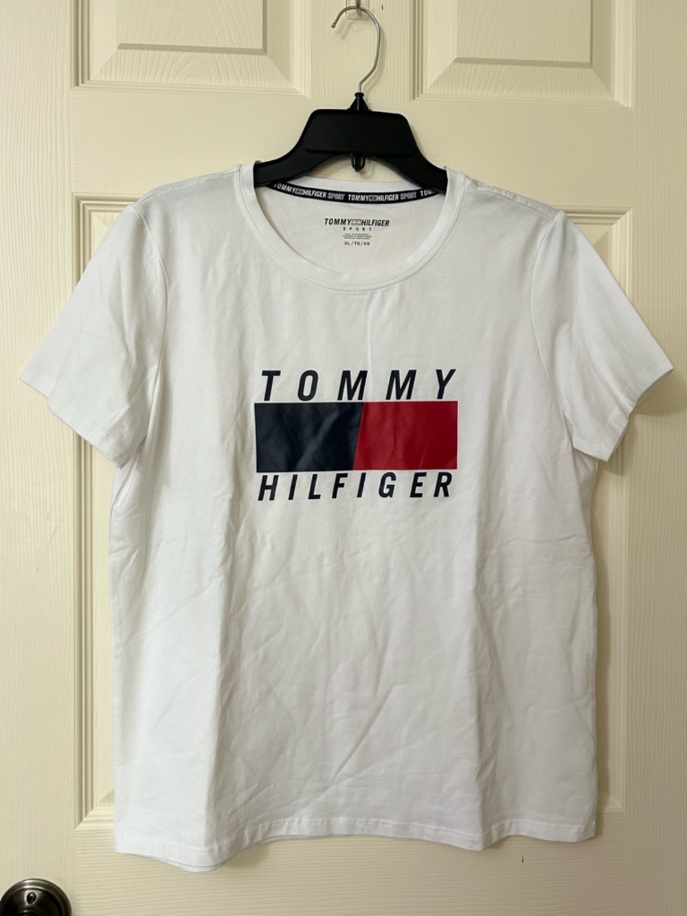 Tommy Hilfiger White Tee with Navy Logo Trim